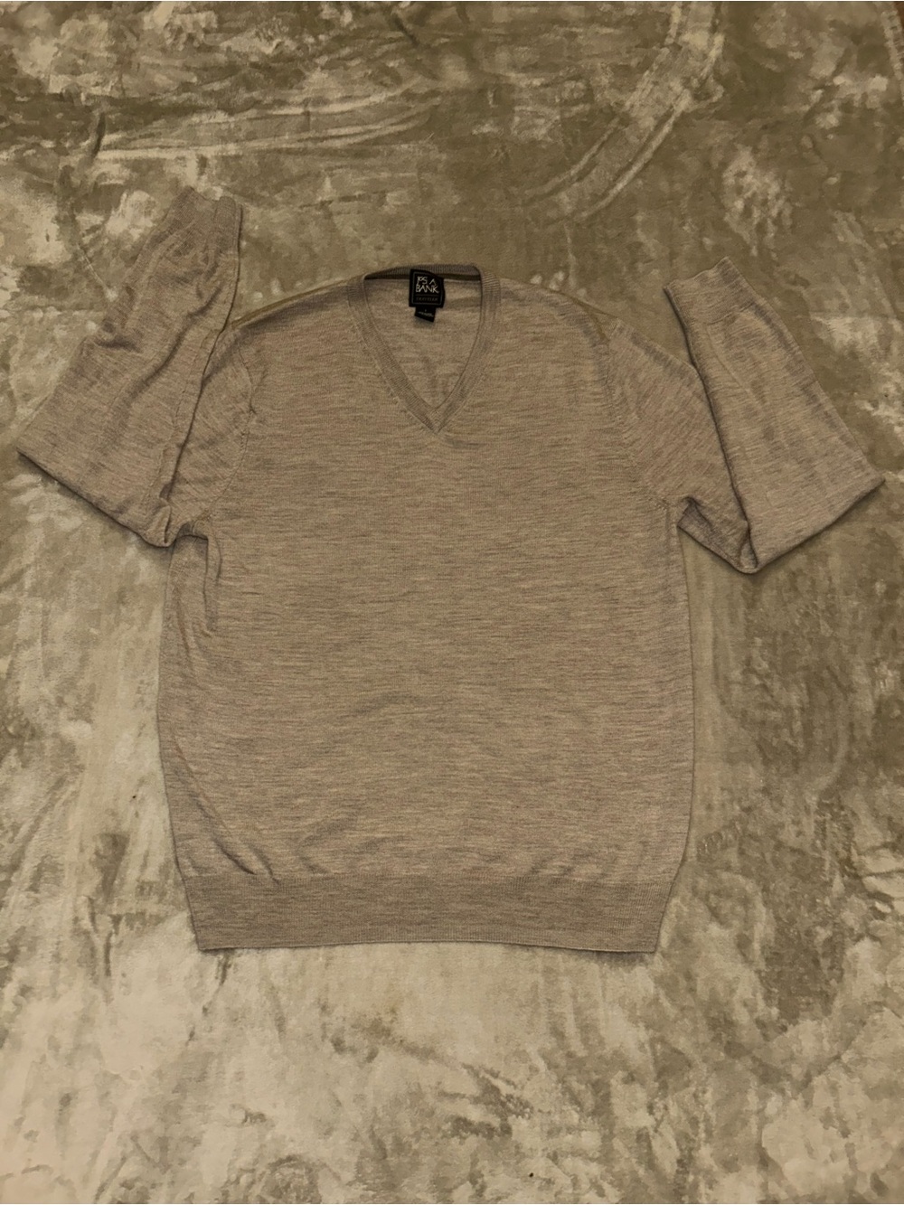Jos. A. Bank Men's 100% Merino Wool V-Neck Tan Sweater Large